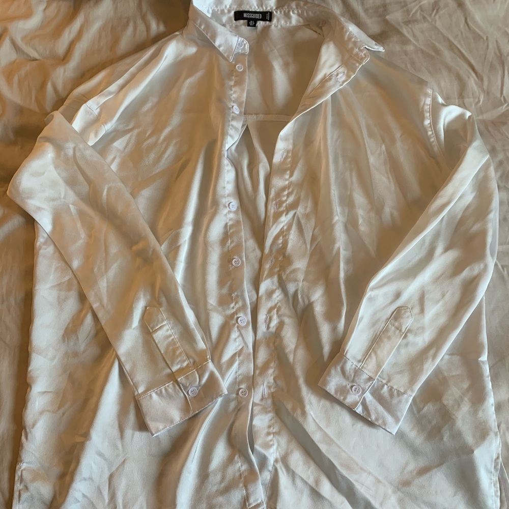 Missguided white pearl satin button up never worn